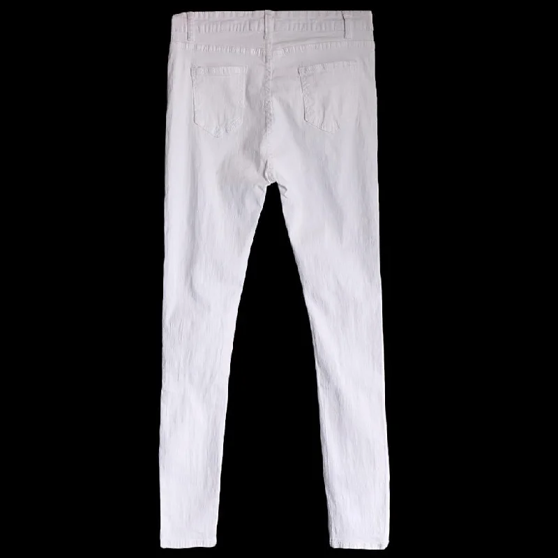 Women's Stretch Jeans Destroy Skinny Ripped Distressed Pants M White