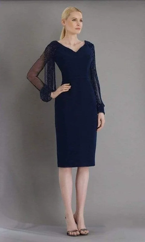 Janique - 1946SC V-Neck Embellished Sheath Dress Chiffon unclassified dresses