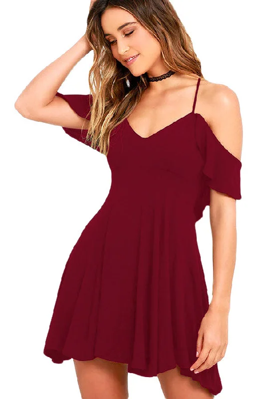Sexy Sweet Sexy Wine Backless Skater Dress Casual chic unclassified dresses