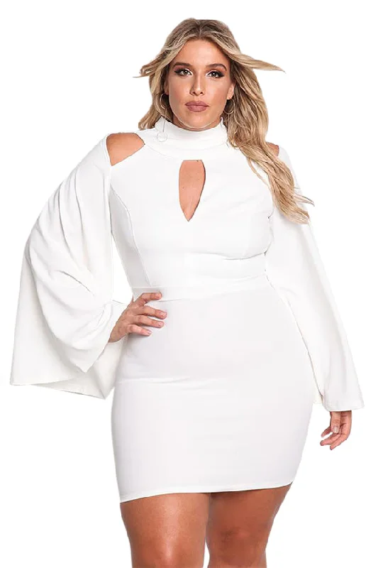 Sexy White Plus Size Cut Out Bell Sleeve Bodycon Dress Breathable unclassified dresses