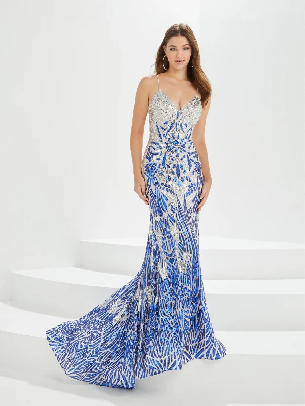 Sequin Print V-Neck Mermaid Dress by Tiffany Designs 16023 Bold pattern unclassified dresses Sequin Print V-Neck Mermaid Dress by Tiffany Designs 16023 Bold pattern unclassified dresses