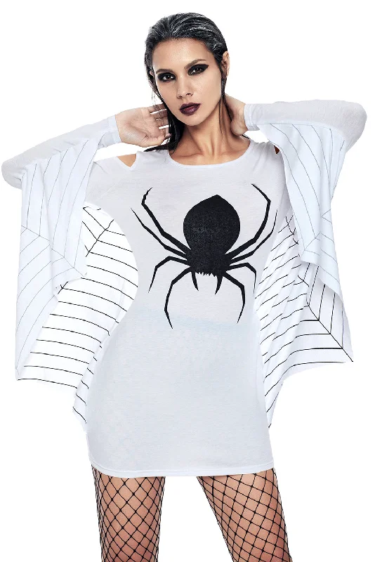 Sexy White Spiderweb Jersey Tunic Dress Embroidered unclassified dresses