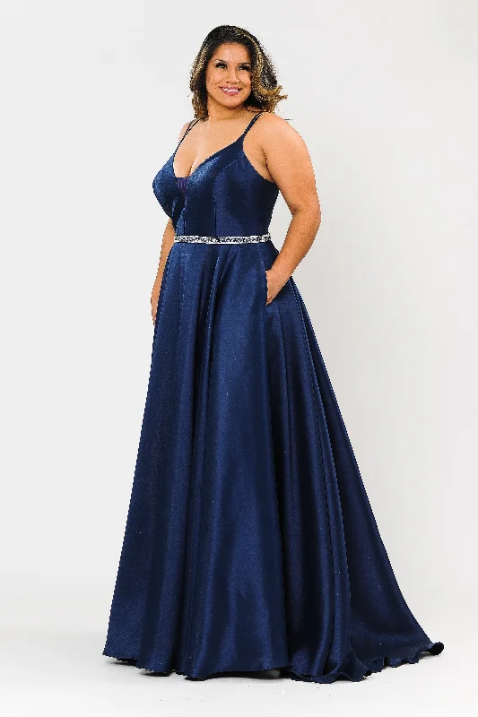 Plus Size Long Deep V-Neck Mikado Dress by Poly USA W1106 Preppy unclassified dresses