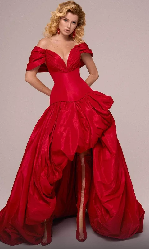 MNM Couture F02872A - Draped Sleeve Evening Gown Plus size unclassified dresses