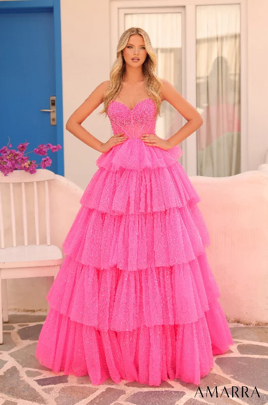 Glitter Strapless A-line Layered Gown by Amarra 88131 One-shoulder unclassified dresses