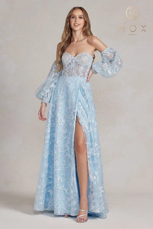 Butterfly Applique Puff Sleeve Gown by Nox Anabel K1155 Stylish unclassified dresses
