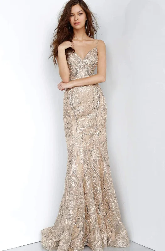 Jovani - JVN00916 Embroidered Trumpet Evening Dress Vintage unclassified dresses