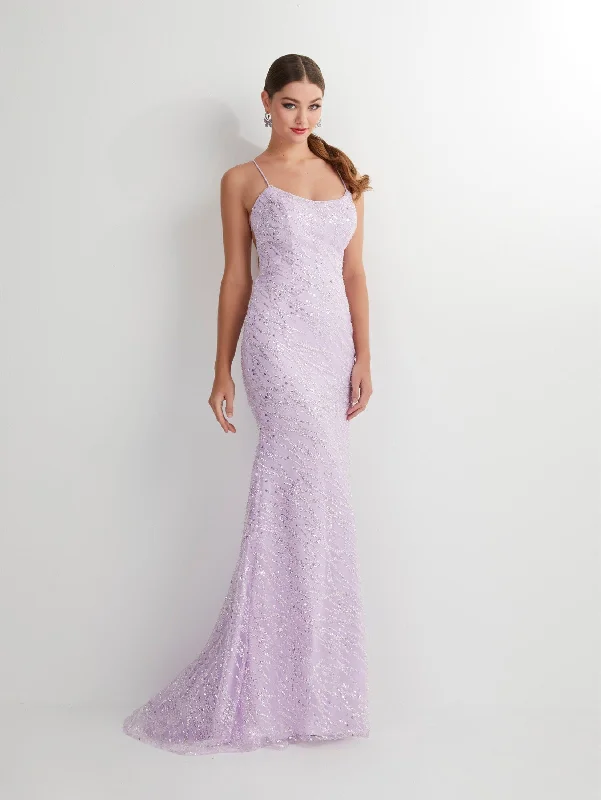 Fitted Sequin Lace-Up Back Gown by Studio 17 12893 Soft fabric unclassified dresses