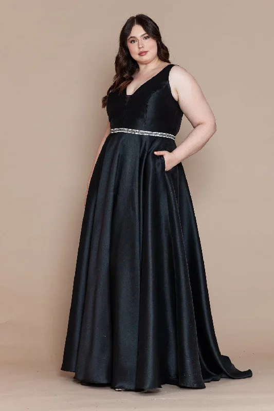Plus Size Long Deep V-Neck Dress by Poly USA W1108 Silk unclassified dresses