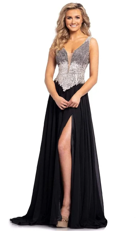 Johnathan Kayne - 2196 Sleeveless Deep V Neck A-line Gown With Slit Soft fabric unclassified dresses