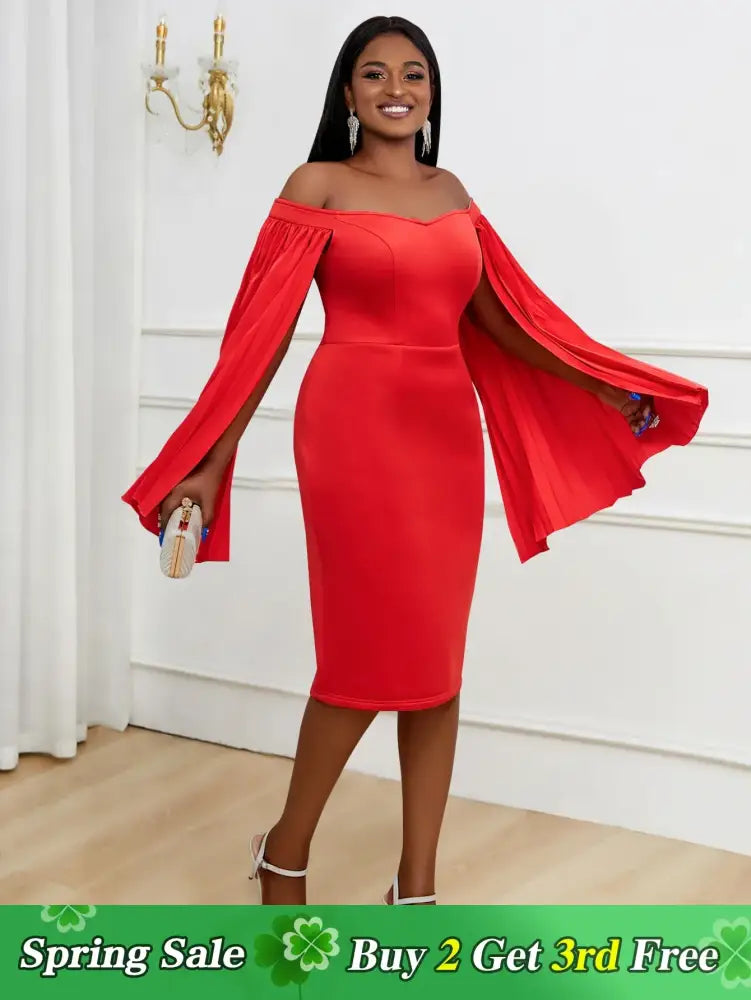 AOMEI Cloack Sleeve Party Dresses Off The Shoulder Red Bodycon Knee Length Tiered unclassified dresses
