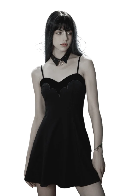 Gothic Bat Shape Black Dress with Ghost Pendant Stretchy unclassified dresses