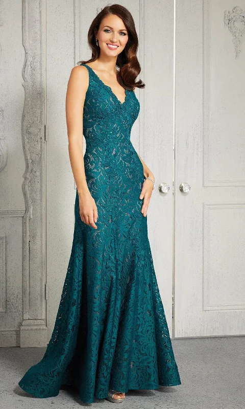 MGNY By Mori Lee - 72416 Deep V-Neck Lace Evening Gown Color block unclassified dresses