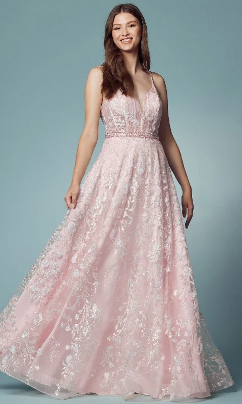 Nox Anabel - T1011 V-Neck Floral Glitter Prom Gown Anniversary unclassified dresses