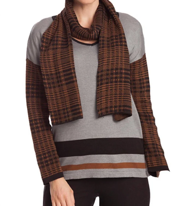 Houndstooth V-Neck W/ Scarf In Black Multi Best sweaters for cozy nights