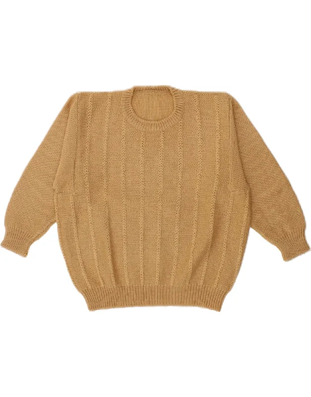 VINTAGE Womens Crew Neck Jumper Sweater UK 16 Large Beige Anti-pilling sweaters