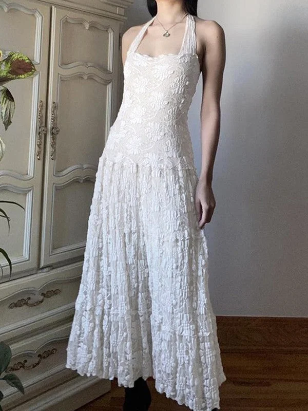 White Floral Lace Halter Maxi Dress Wrap maxi dresses