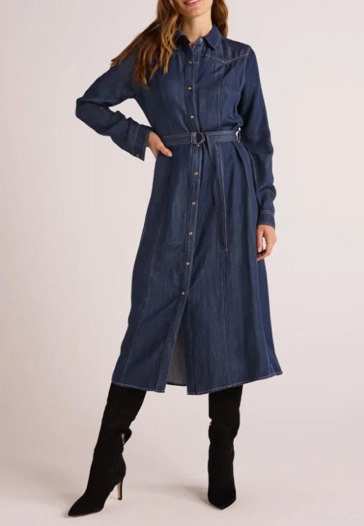 Bella Dahl Western Yoke Midi Dress - Dark Denim Festival midi dresses