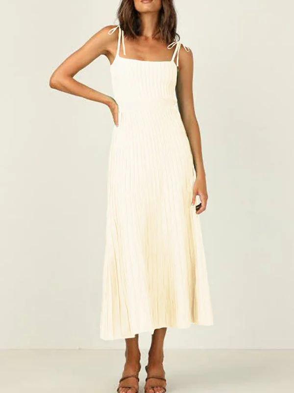 Blue Zone Planet |  Eva's Solid High-Waist Sling Knit Midi Swing Dress Luxury midi dresses