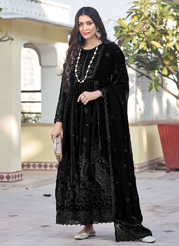 Black Thread Embroidery Traditional Anarkali Suit Modern Wedding Gown