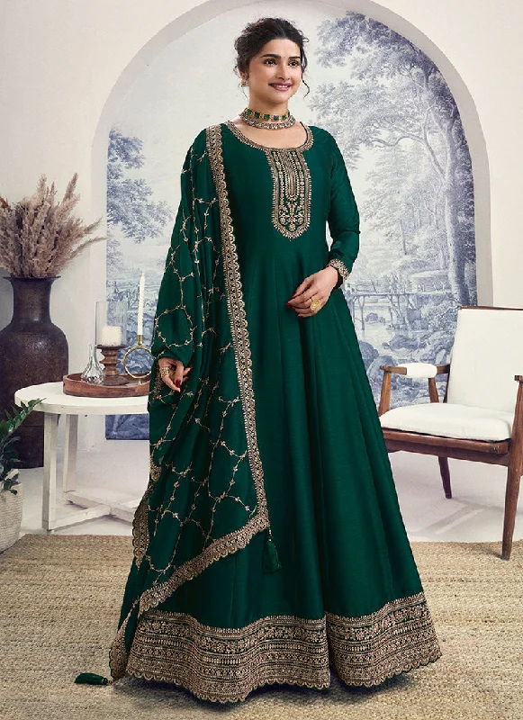 Dark Green Reshamkari Embroidery Wedding Anarkali Suit Lace A-line Dress
