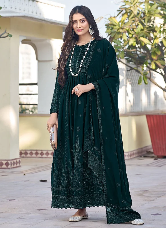 Green Thread Embroidery Traditional Anarkali Suit Full Skirt Wedding