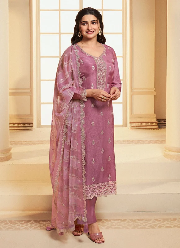 Mauve Meenakari Embroidery Silk Salwar Kameez Suit Wedding Dress Set