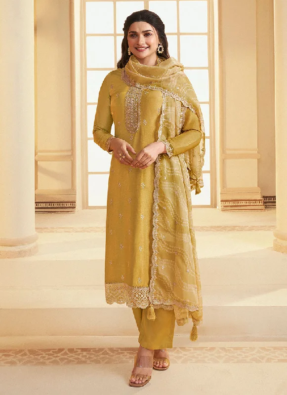 Yellow Meenakari Embroidery Silk Salwar Kameez Suit Classic Satin Gown