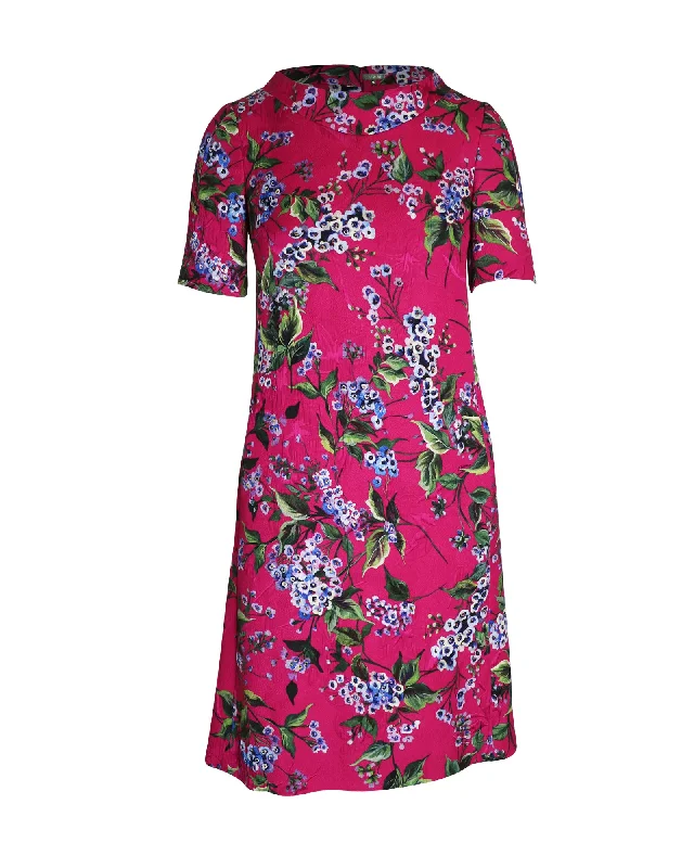 Escada Floral Print Knee-Length Dress in Pink Cotton Chic floral dresses