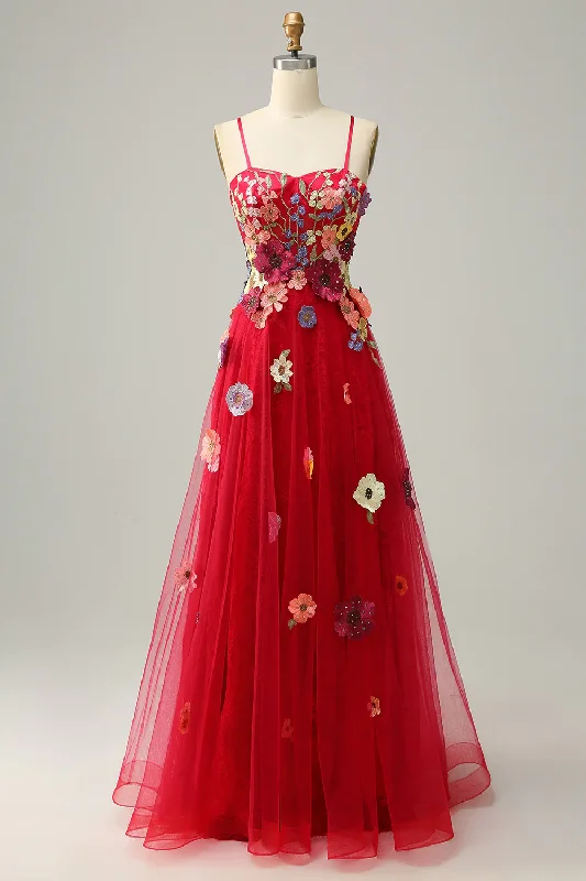 Burgundy A-Line Spaghetti Straps Long Prom Dress With Appliques,DP1126 Soft Maxi Dress