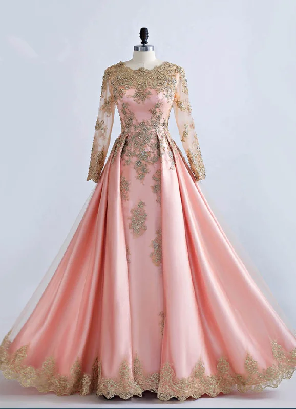 Elegant A-Line Long Sleeves Satin Beading Formal Prom Dress,DP1149 High-Waist Maxi Skirt