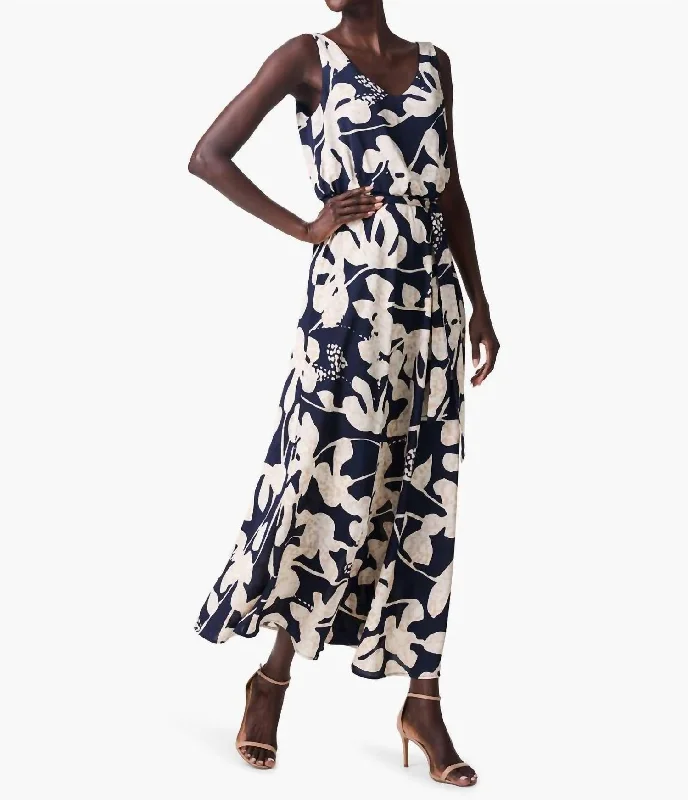 Long Flowy Dress In Indigo Multi Maxi Skirt Party