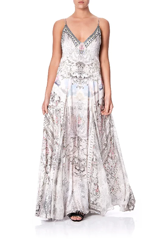 LONG SLIP DRESS WITH GODETS CRYSTAL CASTLE Comfortable Maxi Look