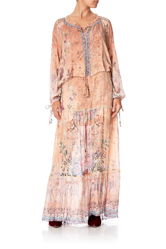 LONG TIERED DRESS WITH RUFFLED COLLAR ALL MY AVIGNON Cozy Maxi Dress