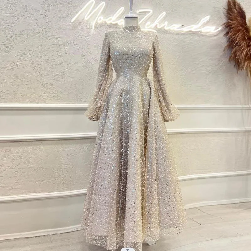 Luxury High Neck Long Sleeves Muslim Formal Prom Dress Evening Gowns,DP1145 Formal Maxi Outfit