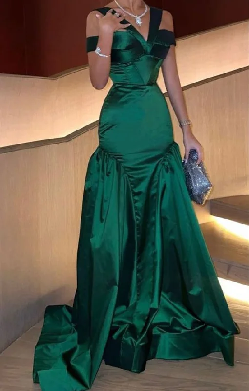 Green Off Shoulder Mermaid Long Prom Dress,DP1140 Elegant Long Skirt
