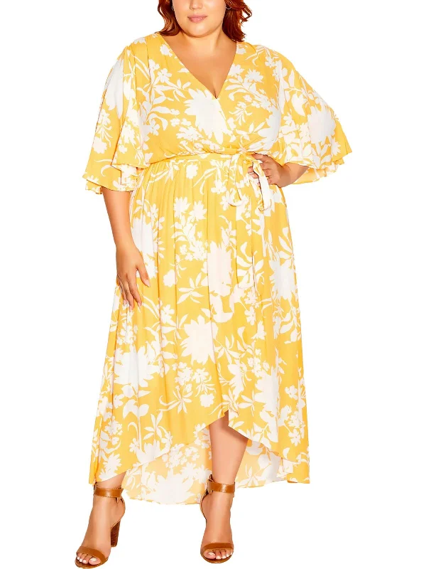 Plus Womens Floral Print Viscose Maxi Dress Soft Pleated Maxi