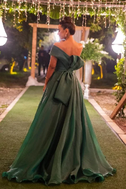 Green One Shoulder A-Line Long Prom Dress with Slit,DP1134 Comfortable Long Skirt
