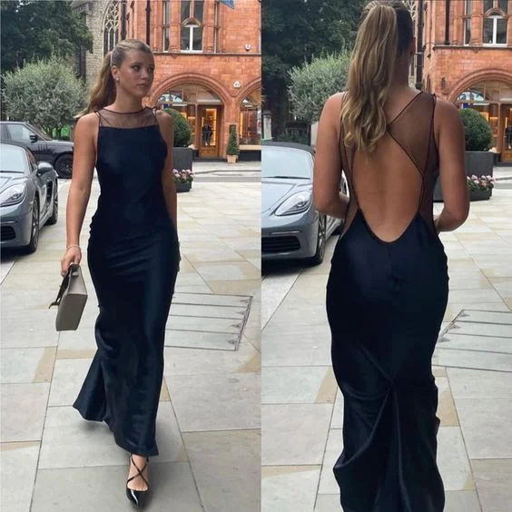 Black Backless Simple Long Prom Dress,DP1056 Maxi Skirt Dress